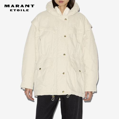 MARANT ETOILE DAMONE休闲纯色棉连帽系扣大衣外套女