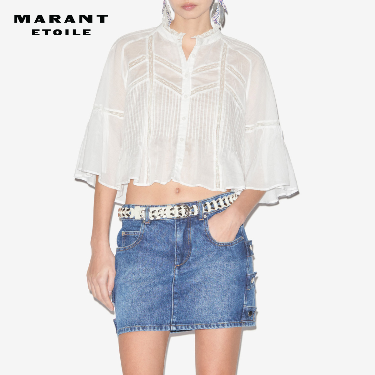 MARANT ETOILE GRAMY法式蕾丝拼接喇叭袖衬衫女