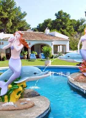 喷水海豚美人鱼玻璃钢园林景观