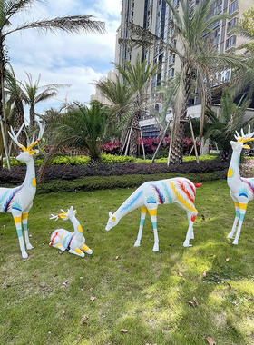 户外彩绘动物美陈麋鹿园林景观