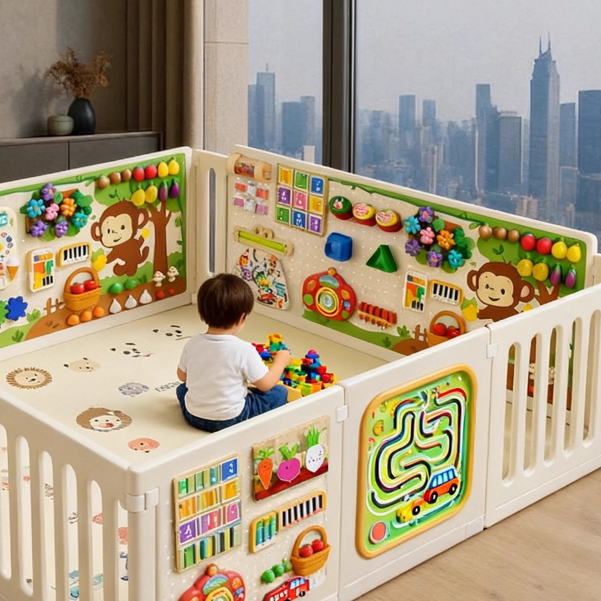 围栏洞洞板儿童蒙氏早教自制挂墙面婴幼儿益智玩具宝宝忙碌板墙上
