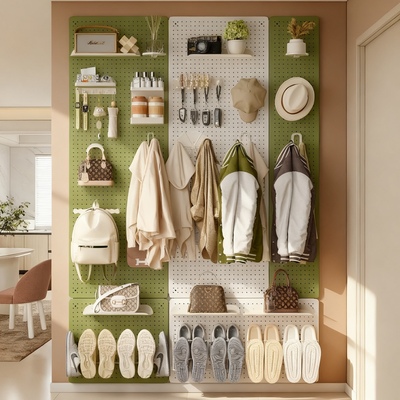 穿衣镜墙面展示架挂衣架一体壁挂入户玄关洞洞板置物架定制造型墙