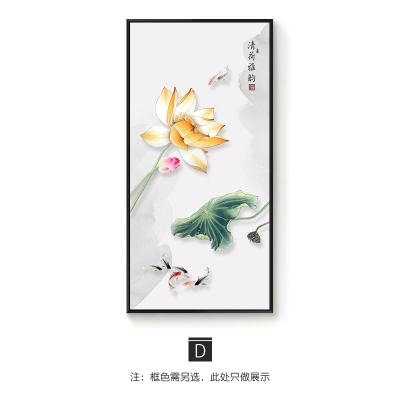 玄关中式花鸟荷花走廊新挂过道b画意境版背景壁画竖