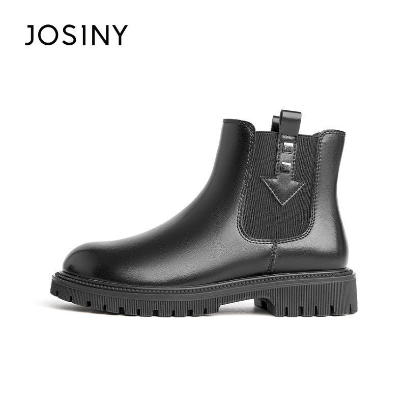 가을과 겨울 여성을위한 ZHUOSHINI 가죽 부츠 새로운 스타일  가죽 굴뚝 부츠 패션 부츠 두꺼운 단독 플러스 벨벳 짧은 부츠 여성 싱글 부츠