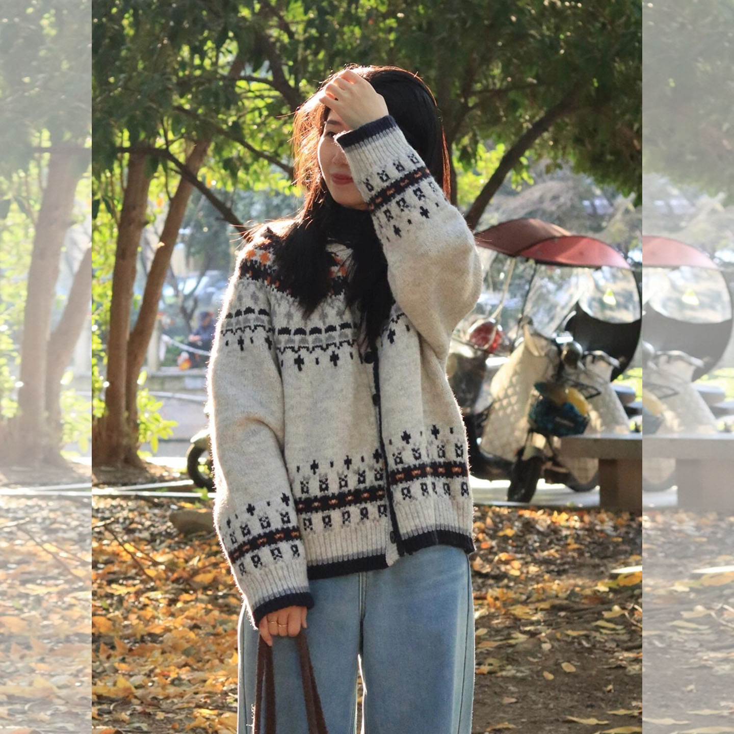 帕可妮妮撞色提花费尔岛毛衣外套