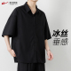 衬衫 男2025新夏季 长袖 回力冰丝短袖 外套休闲宽松港风男士 黑色衬衣