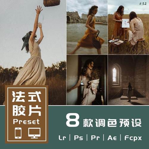 Lr预设PsPr调色转场法式人像胶片复古滤镜手机lightroom预设Lut