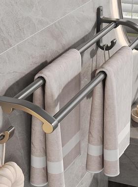 太空铝合金毛巾杆双杆卫生间凉挂毛巾架子浴室卫浴五金挂件打孔式