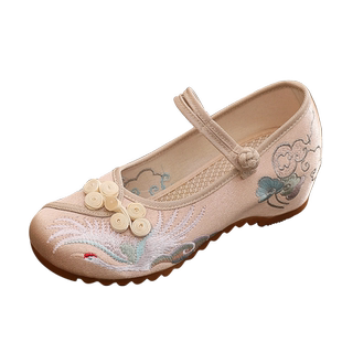 古风鞋子女汉服鞋民族风绣花鞋内增高老北京布鞋配旗袍的鞋茶服鞋