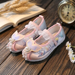 汉服鞋女童春款古风鞋老北京布鞋宝宝复古中式国风表演儿童绣花鞋