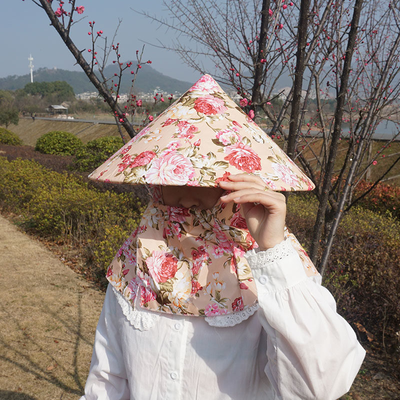 防晒采茶斗笠披肩遮面可拆卸帽子图片