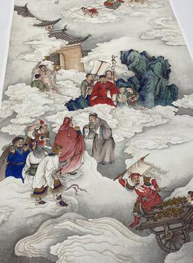 名画复制品夏荆山五路财神佛像R唐卡菩萨国画艺术微喷古代装饰画