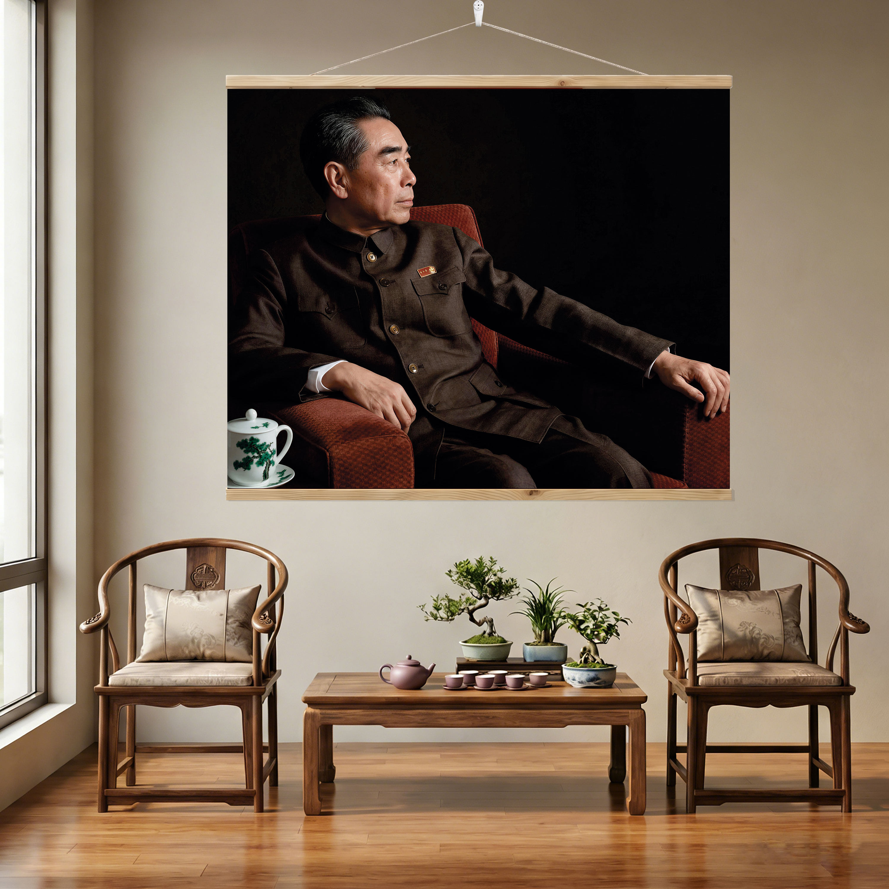 敬爱的周恩来周总理老照片人物画像现代装饰画书房免打孔怀旧挂画