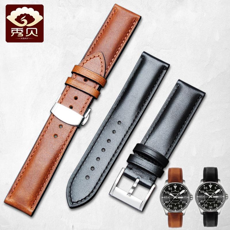 秀贝真皮表带适配i汉米尔顿Hamilton-卡其-航空系列男表带22mm