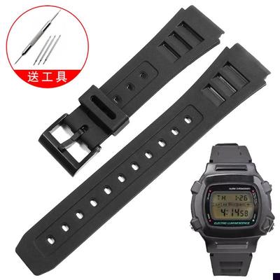 适用于橡胶手表带卡小方块W-740男女学生小黑表防水硅胶表带19mm