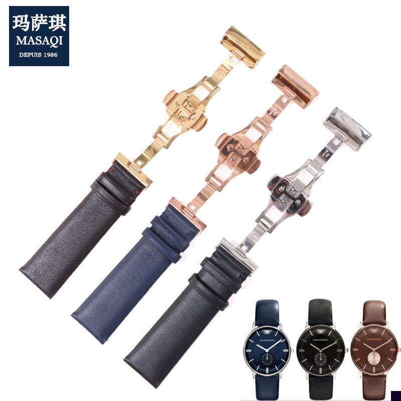 适用于适合阿玛尼AR0386037216251722真皮表带金色蝴蝶扣22mm男款