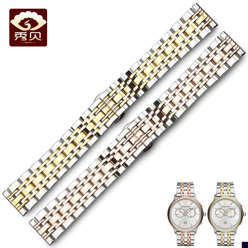 适用于精钢表带男表链女金属AR1926AR1763满天星阿玛尼表带14/16m