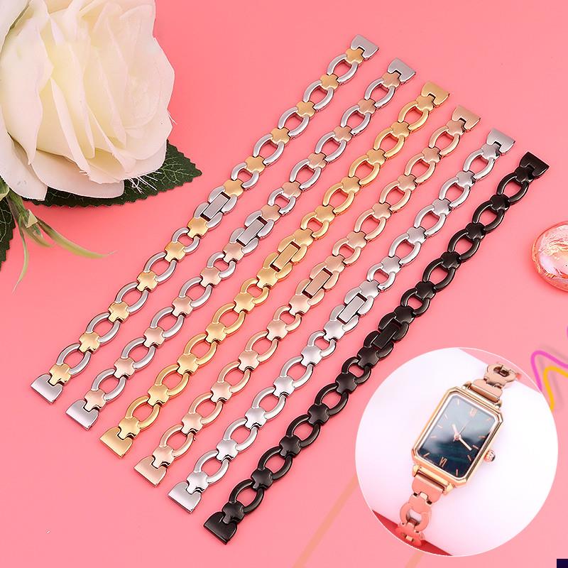 适配小号金属手表链h10mm小方表圆表实心不锈钢女手表带钢带金玫