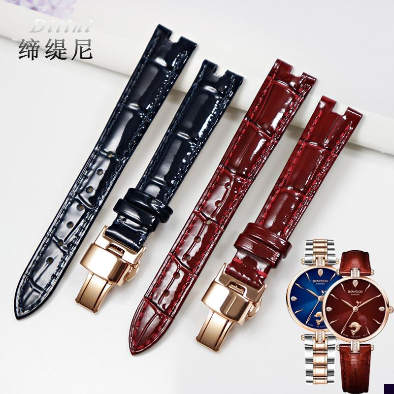 适用于亮光酒红牛皮表带凹口蝴蝶扣款宝舵G9003/G9002真皮女表链1