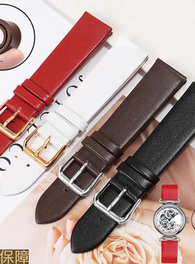 超薄柔软真皮表带适配镂空时光女神6002L6142K红白色蝴蝶扣19mm