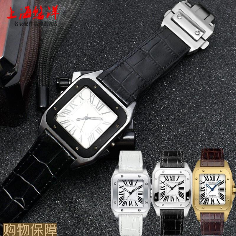 适配cartier卡地亚山度士真皮手表带男女情侣桑托斯Santos100配件