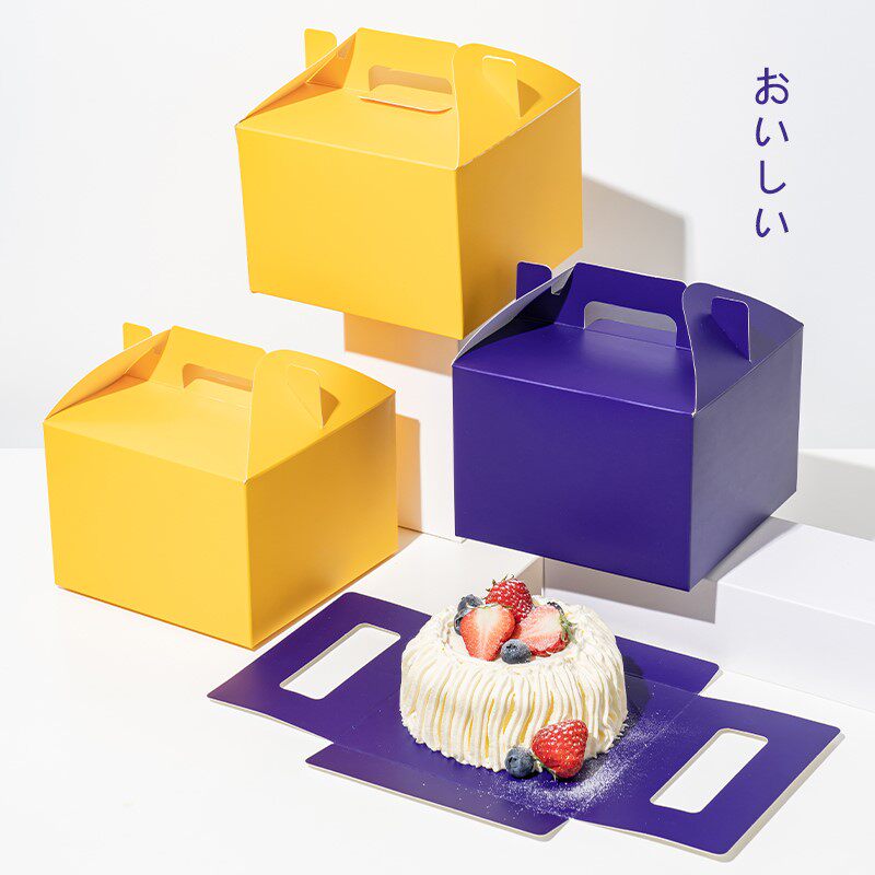 纯色手提蛋糕盒手提水果蛋糕慕斯盒子一次性方形生日蛋糕包装盒