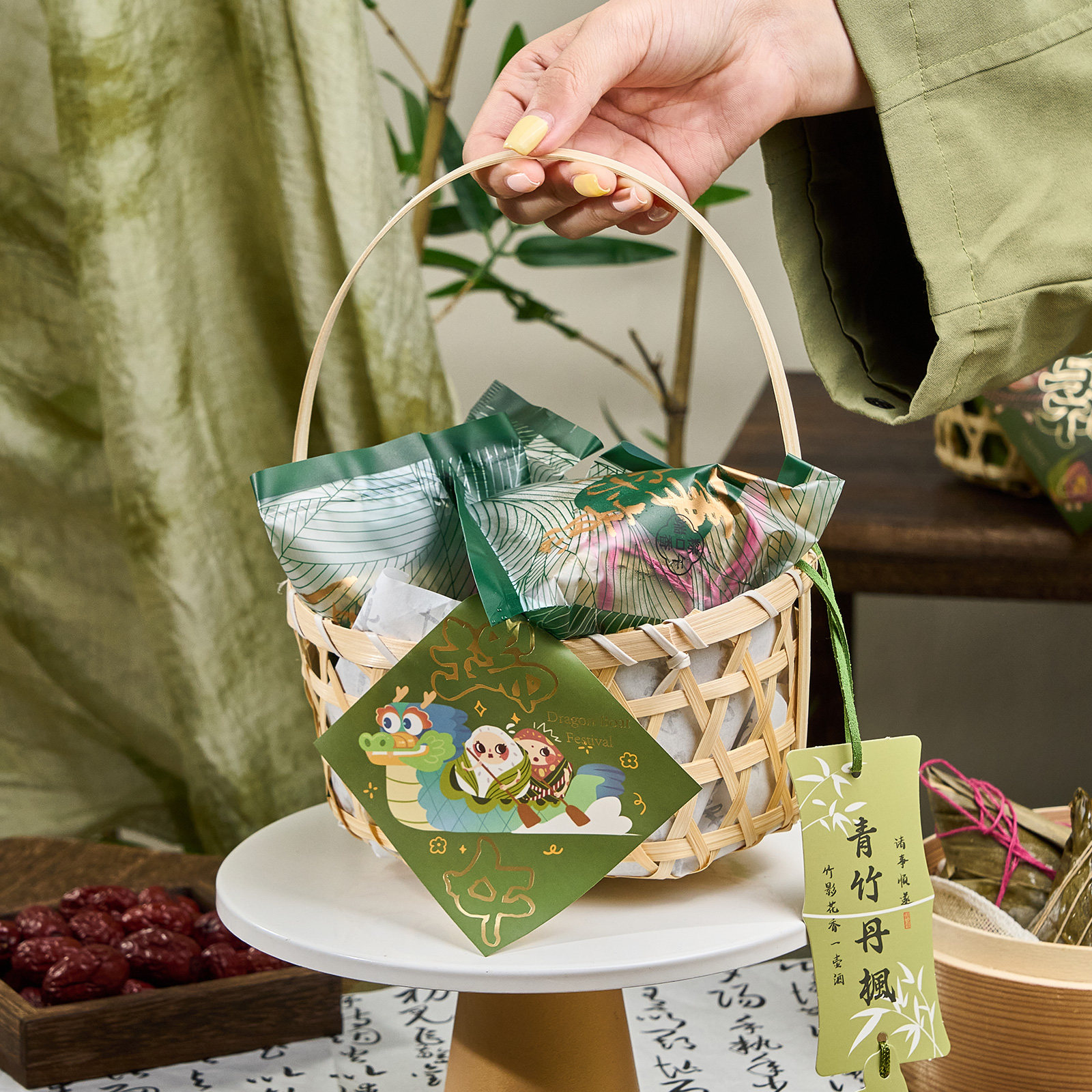 绿豆糕粽子端午新款青团创意竹编竹篮烘焙果包装盒手提篮礼盒空