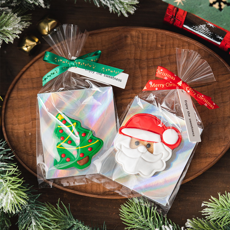 镭射卡片透明袋糖霜饼干包装袋圣诞自封精致糖果小袋子