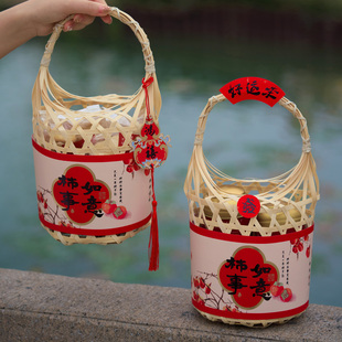 2026新年竹篮礼盒包装盒饼干糖果年货礼品盒子牛轧糖雪花酥马年