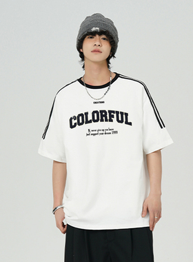 ColorfulCreations美式复古高街字母印花T恤潮流百搭宽松圆领短袖