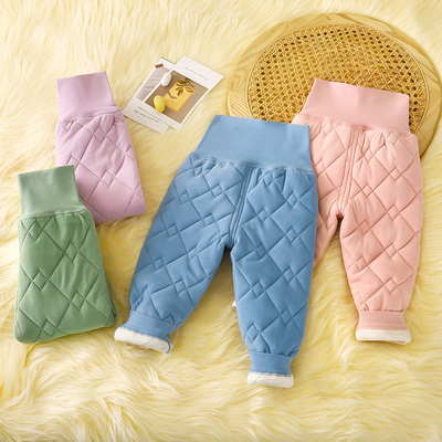 宝宝三层保暖护肚裤男女童秋冬居家加厚保暖裤儿童夹棉德绒打底裤