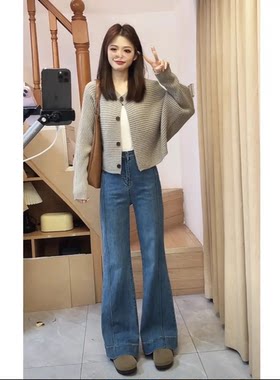 【欧若风】2025夏季新款微胖大码女装高腰微喇牛子裤
