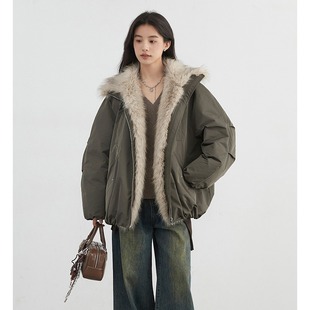 2025高级环保皮草拼接毛领花苞派克服巴恩风羽绒棉斯男女同款外套