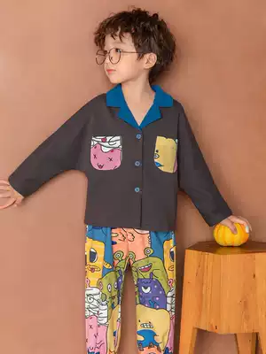 Children's pajamas Spring and Autumn Cotton Boys Long Sleeve Cotton Set Middle and Big Children Children Students Autumn Boys Home Clothes