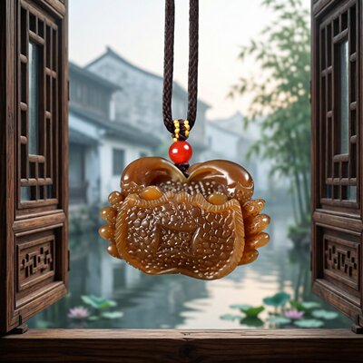 新疆和田玉且末老红糖螃蟹吊坠八方来财玉石挂件连连发财项坠男女