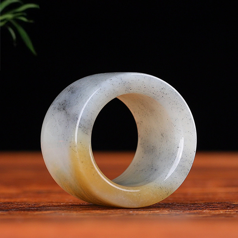 新疆和田玉青花扳指男士三色巧雕霸气大拇指指环玉石戒指男款