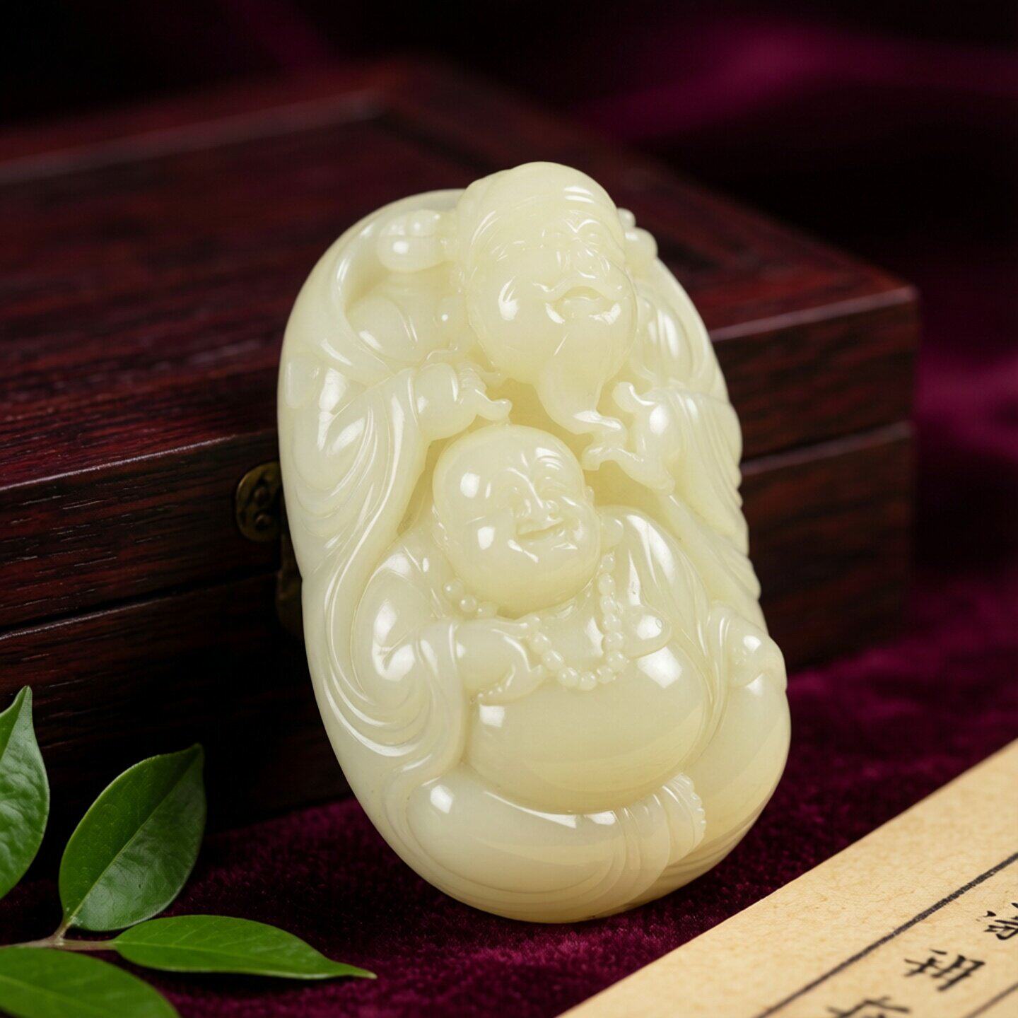 新疆若羌黄口料财神佛公手把件财富双至把玩件黄玉财福双收手玩件