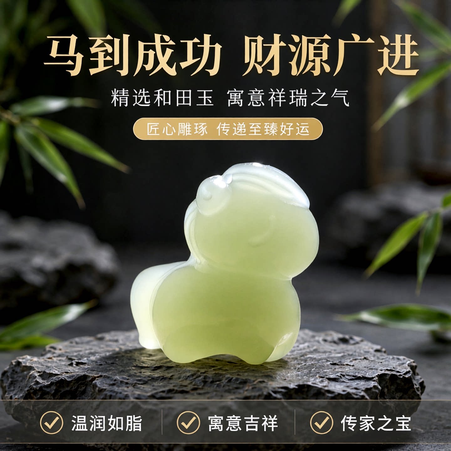 涵怡男女和田玉生肖马吊坠