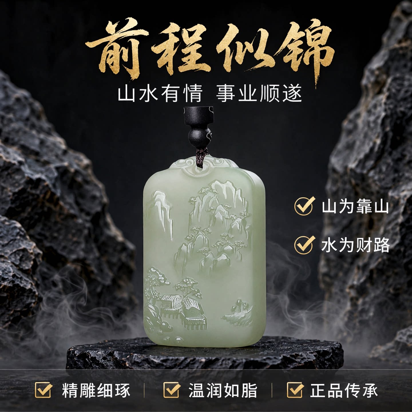 新疆和田玉工艺青山水牌大气
