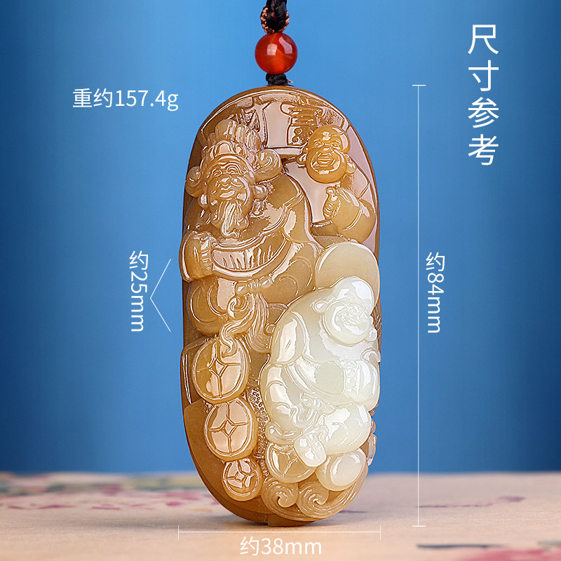 正品精工雕刻和田玉且末糖玉财富双至手把件财富双收把玩件手玩件