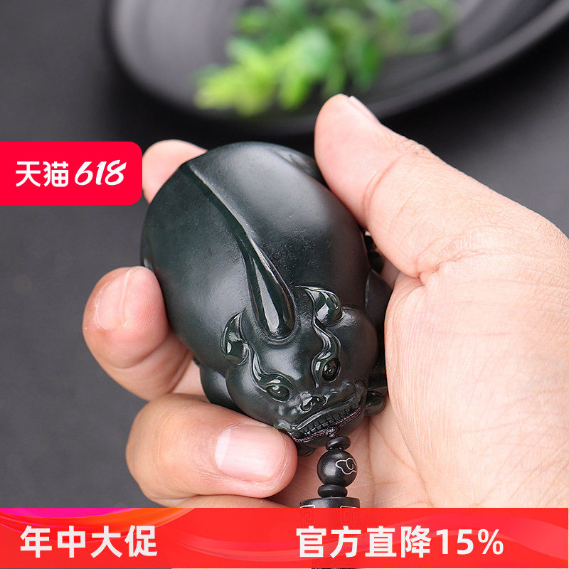 新疆和田玉貔貅手把件塔青玉把玩件男士随身挂件女玉石玉器手玩件