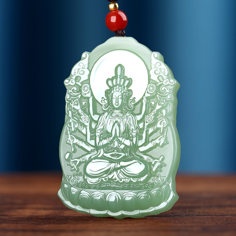 涵怡和田玉湖水绿本命佛吊坠