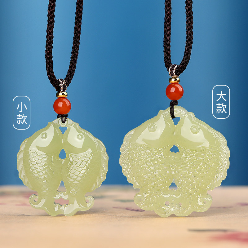 和田玉玉吊坠连年有余挂件年年有余项坠金鱼玉佩小鱼玉配饰男女款