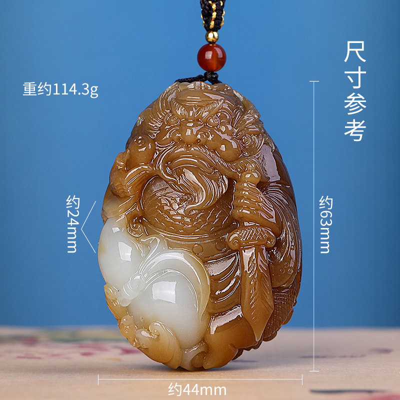 正品精工雕刻新疆且末糖玉天师钟馗挂件男女款钟馗纳福项坠玉佩