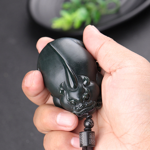 新疆和田玉貔貅手把件塔青玉把玩件男士随身挂件女玉石玉器手玩件