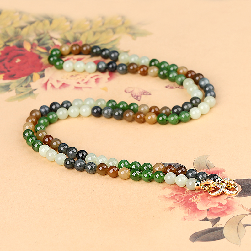 新疆和田玉串珠项链多宝8毫米108珠佛珠项链手链毛衣链节日礼物