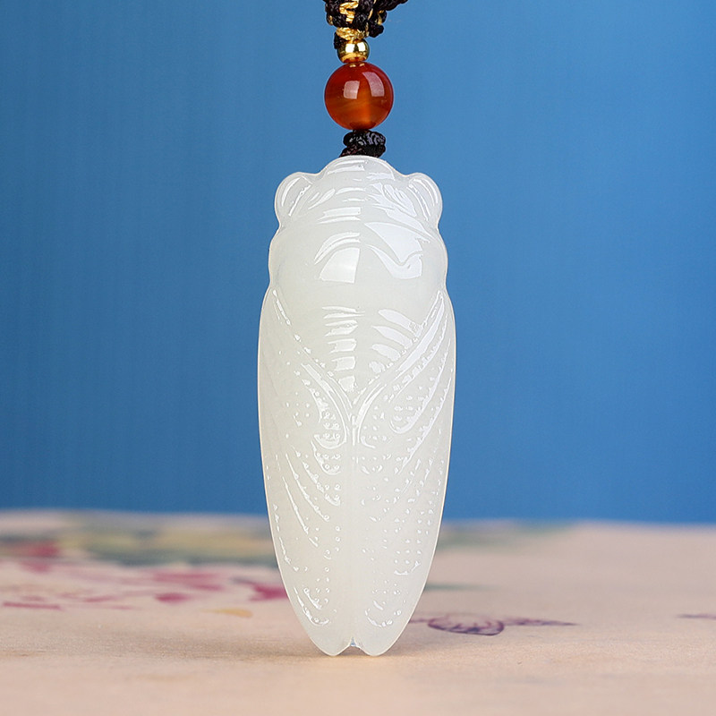 新疆和田玉一鸣惊人吊坠羊脂白玉蝉挂件玉蝉项坠男女款知了玉挂件