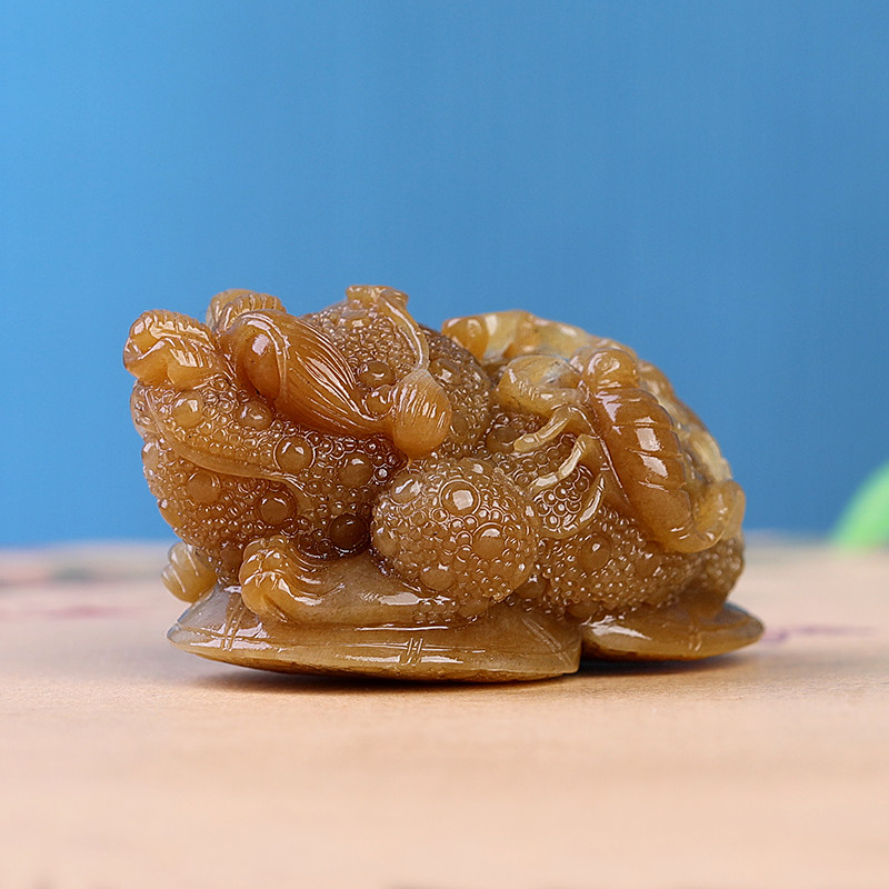 孤品大师工艺和田玉且末糖玉金蟾摆件五毒手把件五福手玩件男女款