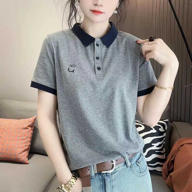 显瘦百搭POLO领休闲短袖T恤女