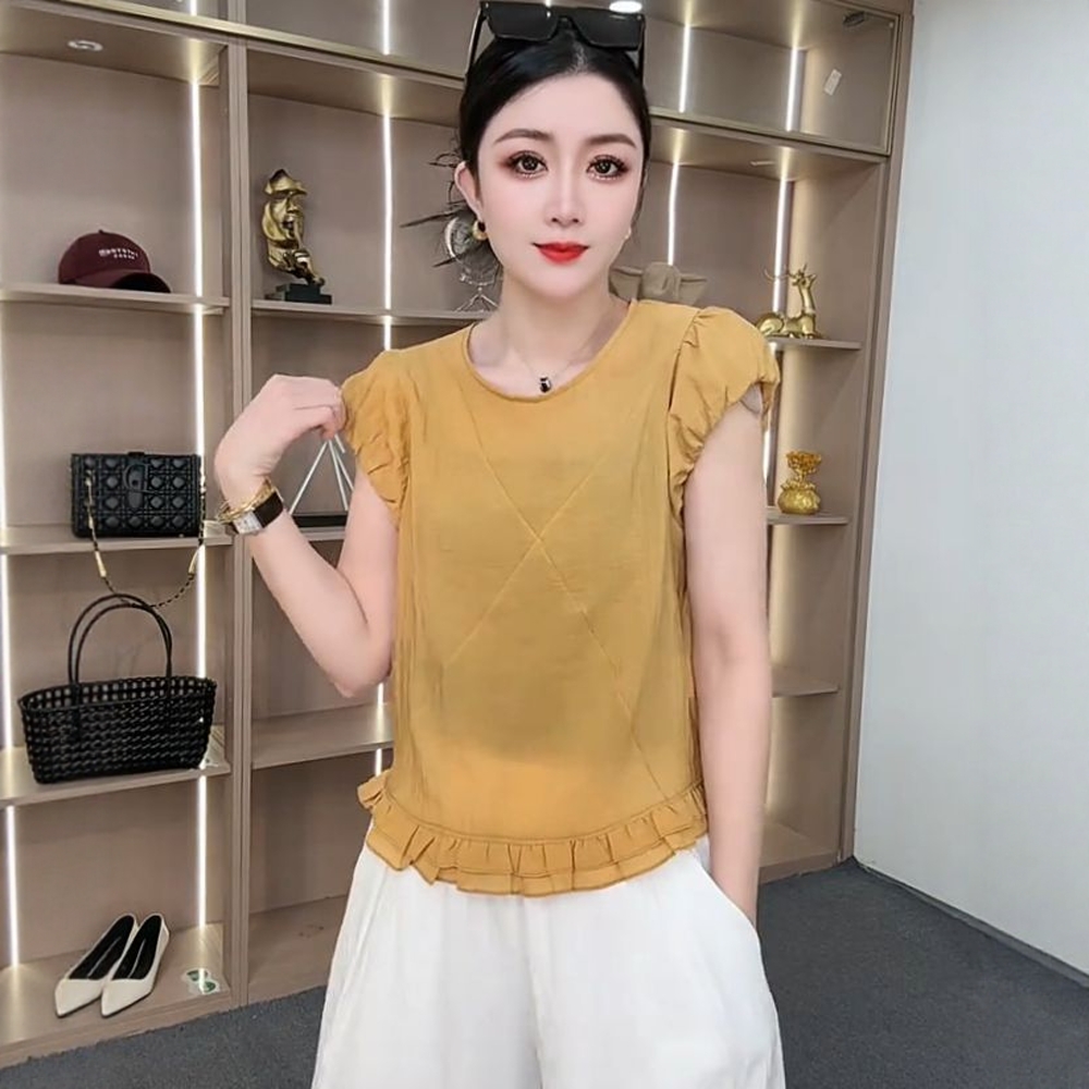 时尚花边拼接设计感无袖上衣女夏季新款百搭显瘦气质纯色T恤小衫
